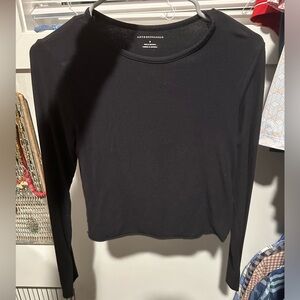 Anthropologie Cropped Black Long Sleeve Top